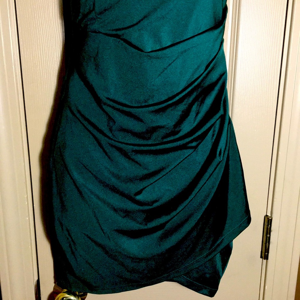 Windsor Luxe Satin Mini Dress Size M Cowl Neck Hunter Green - Picture 4 of 9